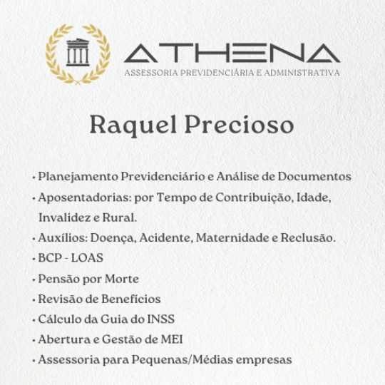 Raquel Precioso – Athena Assessoria Previdenciária e Administrativa